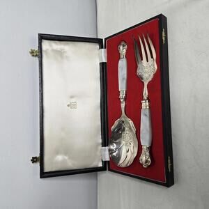 Vintage Birks Serving Utensils Silver Plated Mother of Pearl England Box
